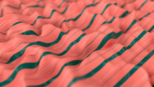 Living Coral Color Wavy Background With Green Stripes