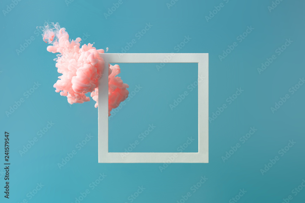 Abstract pastel pink color paint with pastel blue background.. Fluid composition with copy space. Minimal natural luxury. - obrazy, fototapety, plakaty 
