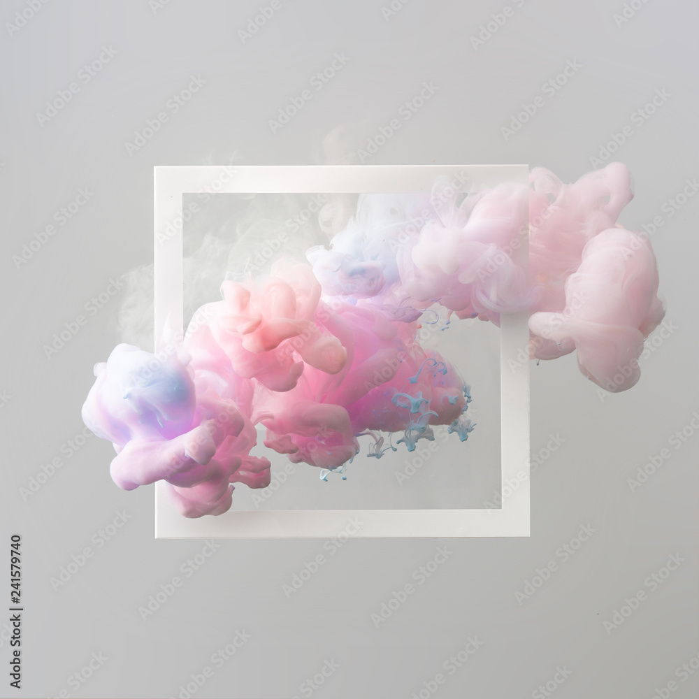 Abstract pastel pink and blue color paint with pastel gray background. Fluid composition with copy space. Minimal natural luxury. - obrazy, fototapety, plakaty 