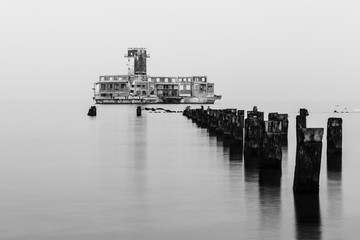 Old torpedo launcher and breakwater near Gdynia, Poland