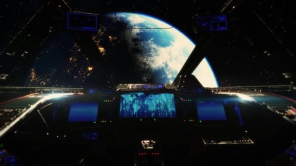 Wall Mural - Space ship cockpit above planet earth 4K
