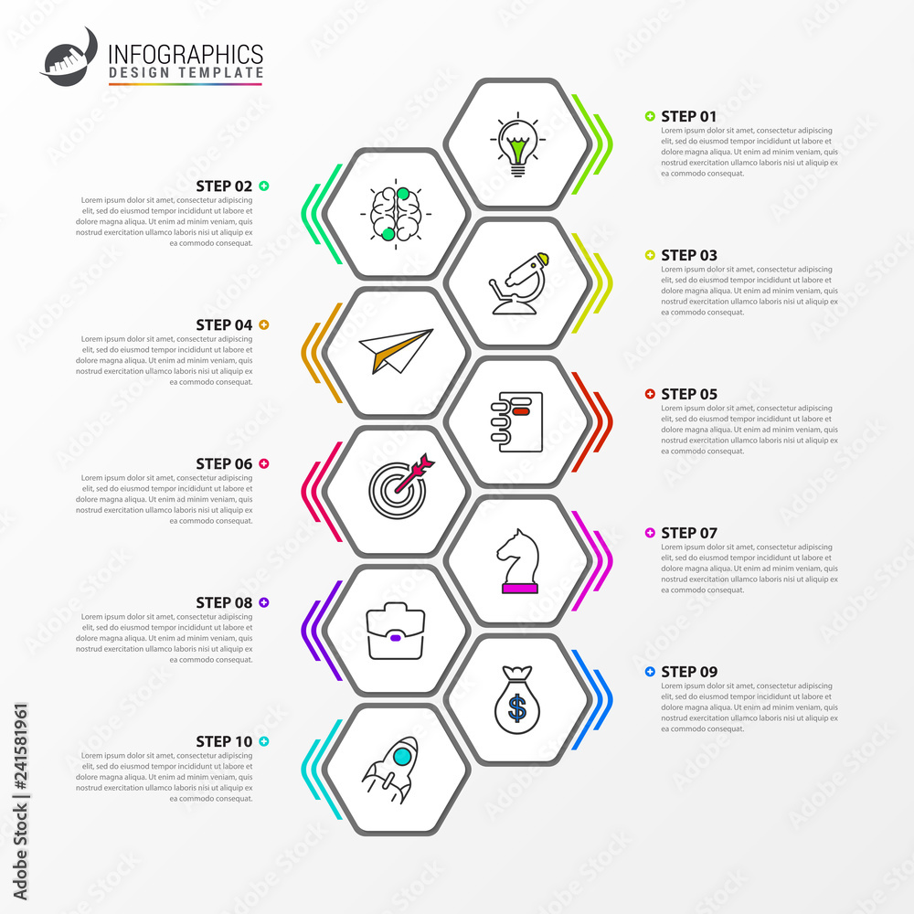 Infographic design template. Timeline concept with 10 steps Stock ...