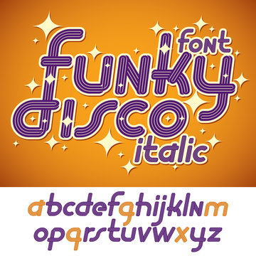 Vector funky italic lower case alphabet letters collection, for use as retro poster design elements for fun club or concert advertising.