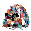 © Toltemara - Vector Illustration with a Messy Pile of Dirty Laundry. Big pile of useless clothes. Nothing to wear concept, home stuff and rubbish
