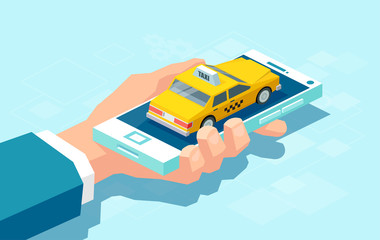 Wall Mural - Isometric design of taxi app