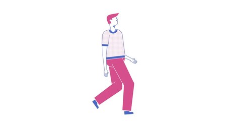 Wall Mural - The man goes with a funny walk. Looped video in outline style with alpha channel.