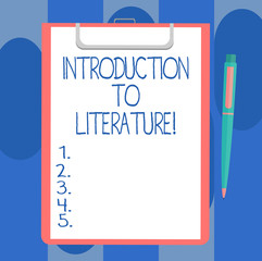 Aufkleber - Handwriting text writing Introduction To Literature. Concept meaning Collegepreparatory composition course Blank Sheet of Bond Paper on Clipboard with Click Ballpoint Pen Text Space