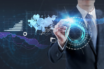 Poster - Businessman using business interface, hud