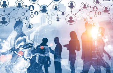 Poster - Business people in city, global people network