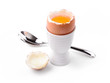 Soft boiled egg on white background. Uovo alla coque
