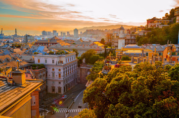 Panoramic view  of Genoa in a beautiful summer day, Liguria, Italy