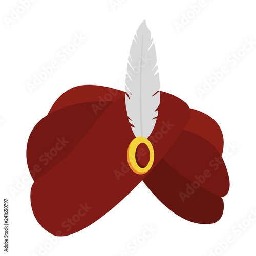 Fotomural Turban and Feather - Red turban with ruby jewel and white feather isolated on wh