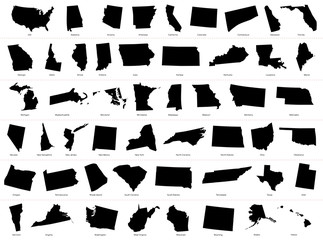 Sticker - Map of The United States of America (USA) Divided States Maps Silhouette Illustration on White Background