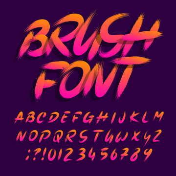 Brush alphabet font. Uppercase brushstroke messy letters and numbers. Stock vector typescript.