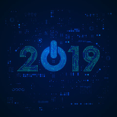 Wall Mural - graphic of new year 2019 in technology style