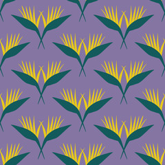 Abstract seamless pattern with tropical flowers and leaves. Vector template.