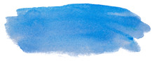 Blue Watercolor Stain, On White Background Isolated. Hand-drawn Blot On White Background Isolated.