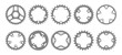 Vector set of ten bike chainring silhouettes (chainwheels, sprockets) isolated on a white background.