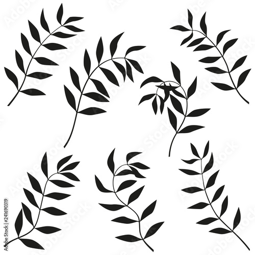 Curved branches. Vector set of twigs. Bending twigs.
