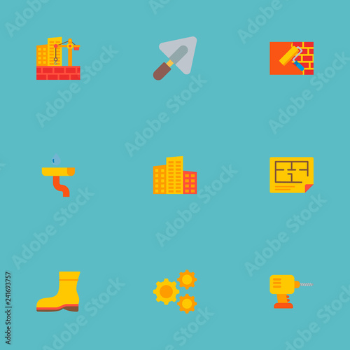 Set Of Industrial Icons Flat Style Symbols With High Buildings