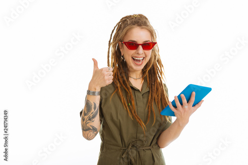 Fotografie, Obraz Happy delighted woman showing you an OK sign