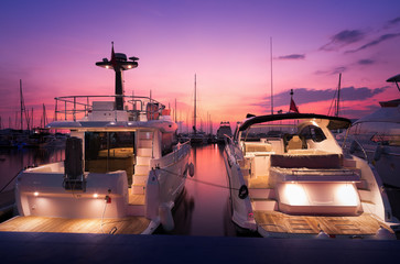 View of Harbor and marina with moored yachts and motorboats in pattaya thailand