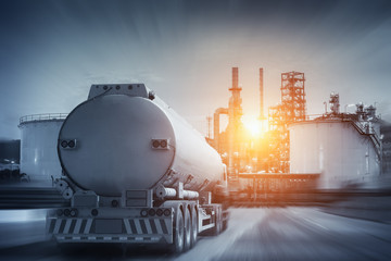 Fuel truck in motion on highway and blurred background