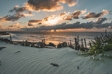 Epic sunset sky panorama of Goeree-Overflakkee, The Netherlands, Brouwersdam 