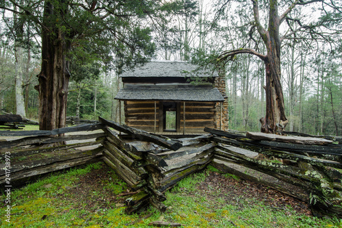 Great Smoky Mountain Cabin Exterior Of Historical Pioneer Log
