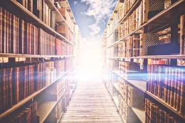 Sticker - Composite image of close up of a bookshelf