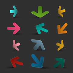 Wall Mural - Arrows on Dark Background. Colorful Vector 3D Arrow Collection.