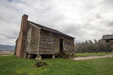 Pioneer Log Cabin. Abandoned historical pioneer cabin on display in Cades Cove at the Great Smoky Mountains National Park in Tennessee.