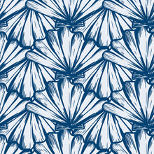 Vector Seamless Nautical Pattern With Hand Drawn Striped Shells