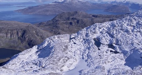 Wall Mural - greenland nature mountain landscape aerial drone video showing amazing greenland landscape near nuuk