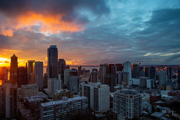 Wall Mural - Sunset over downtown of Seattle, WA