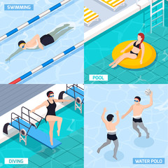 Sticker - Swimming Pool Isometric Concept Icons Set