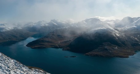 Wall Mural - mountain landscape nature aerial drone video showing amazing greenland landscape near nuuk of nuup k