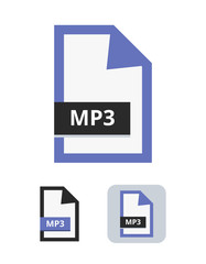 Aufkleber - mp3 file vector icon. Symbol of MP3 digital audio format for songs and sounds. Symbol is isolated on a white background.