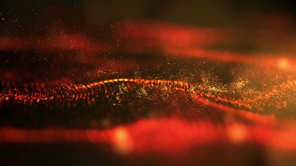Fototapete - Futuristic red digital abstract luxurious sparkling wave particles flow de-focus for festive season Christmas, New Year, Chinese New Year, Valentine background