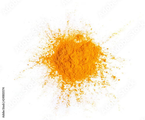 Fotografía Turmeric (Curcuma) powder pile isolated on white background, top view