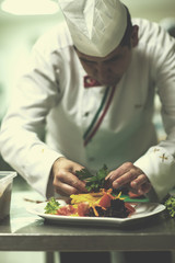 Wall Mural - chef serving vegetable salad