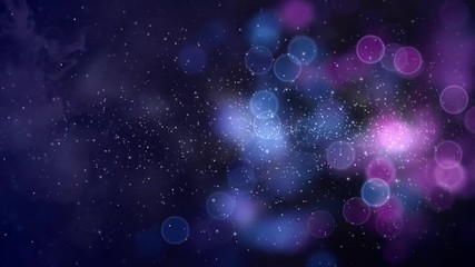 Wall Mural - purple blue spheres in space particle background 4k loop features purple and blue lights, smoke, and