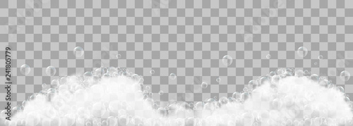 Fotografía Soap foam and bubbles on transparent background