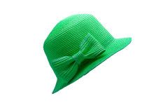 Green Straw Hat Isolate On White Background.