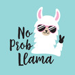 Funny white no prob llama wearing sunglasses.