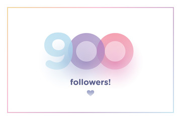 Sticker - 900, followers thank you colorful background number with soft shadow. Illustration for Social Network friends, followers, Web user Thank you celebrate of subscribers or followers and like