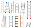 Ladders Set Made from Different Materials: Wood and Metal.