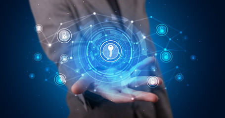 Aufkleber - Young person holding hologram screen displaying security infomartions
