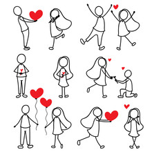 Cartoon Hand Line Drawing Love Character Couple