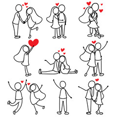 cartoon hand line drawing love character couple